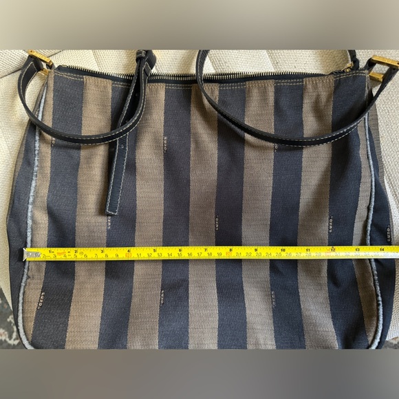 Fendi Black Brown Pequin Canvas Shoulder Bag - Picture 15 of 16